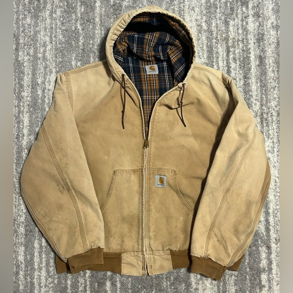 Carhartt Other - Vintage Carhartt Jacket Mens Sz 2XL Plaid Flannel Lined Tan Brown Outdoor Chore